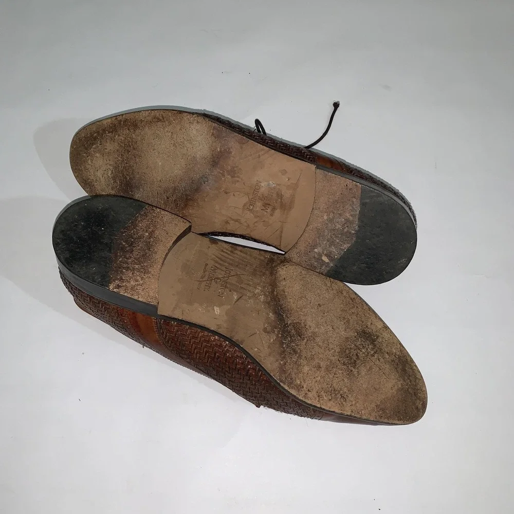 Johnston & Murphy Domani Shoes Mens 10.5 M Brown Woven Cap Toe Derby Dress Italy